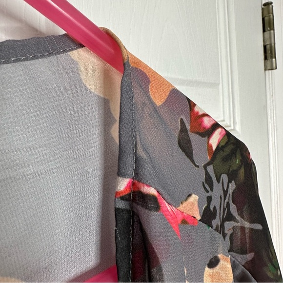 Kimono Grey & Pink Floral Sheer Size Extra Large - Picture 7 of 16